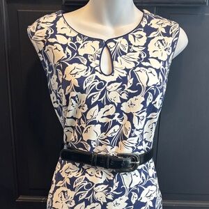 Lands' End Navy and White Floral Midi Dress